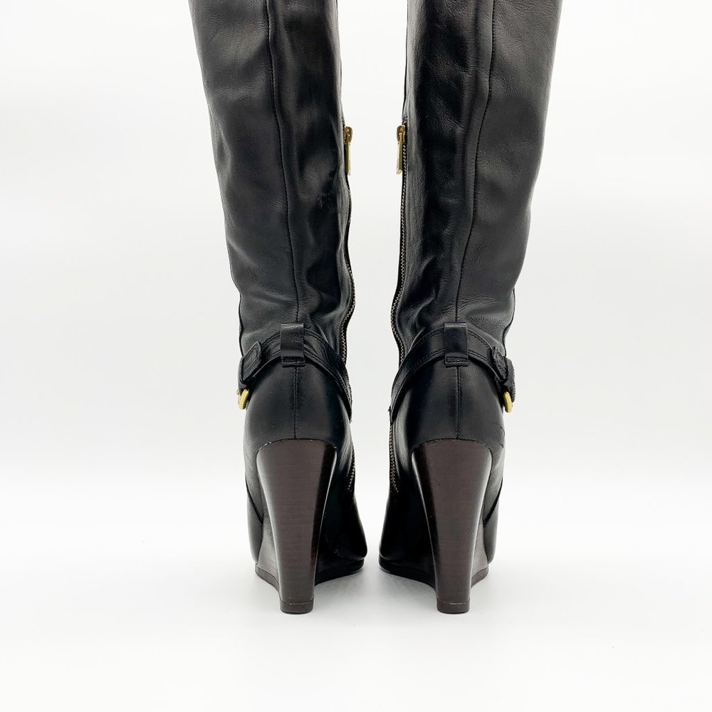 COACH Dorthy Wedge Boots Black Leather Round Toe - Picture 11 of 13